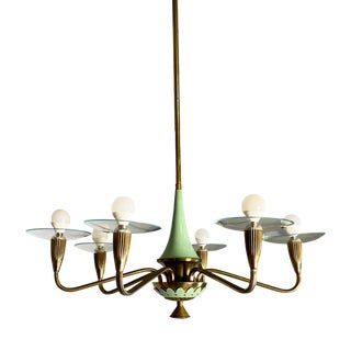 Mid-Century Modern Italian Chandelier in Glass and Green Metal, 1950s For Sale