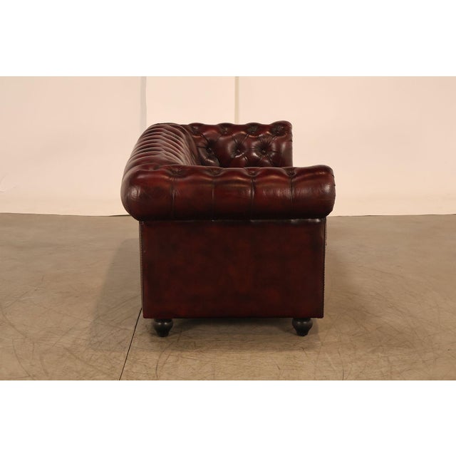 Chesterfield Style Oxford Red Tufted Leather Sofa For Sale - Image 17 of 18