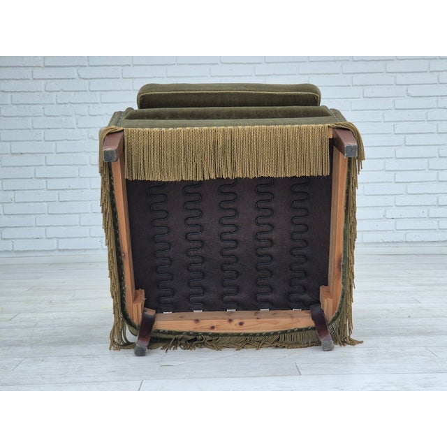 Wood Vintage Danish Highback Chair in Furniture Velour For Sale - Image 7 of 18