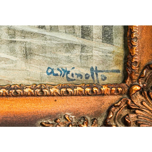 Gray Lovely Venetian Scene Watercolor Antique Painting St. Marks Basilica Square Venice Italy Ornate Frame Art European Grand Tour Wall Decor For Sale - Image 8 of 13