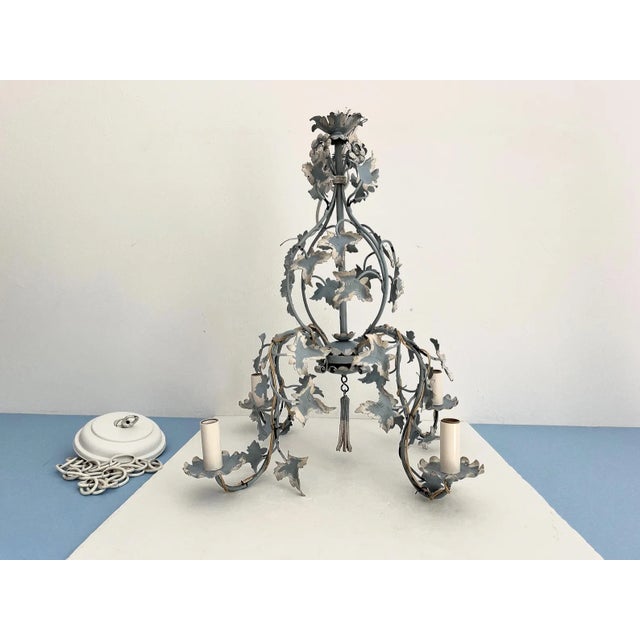 Blue Ivy Tole Chandelier, 1950s For Sale - Image 11 of 11