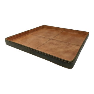 Americana Ralph Lauren Inspired Army Green and Caramel Leather Tray For Sale