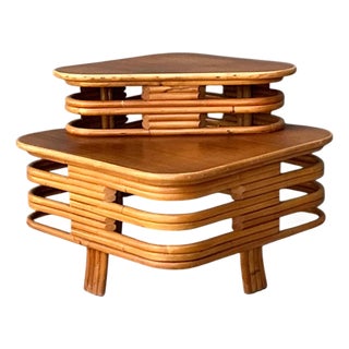Vintage Stacked Rattan Side Table After Paul Frankl For Sale