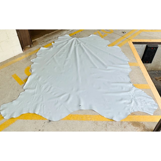 Textile Pale Blue Aniline Dyed Leather Hide For Sale - Image 7 of 7