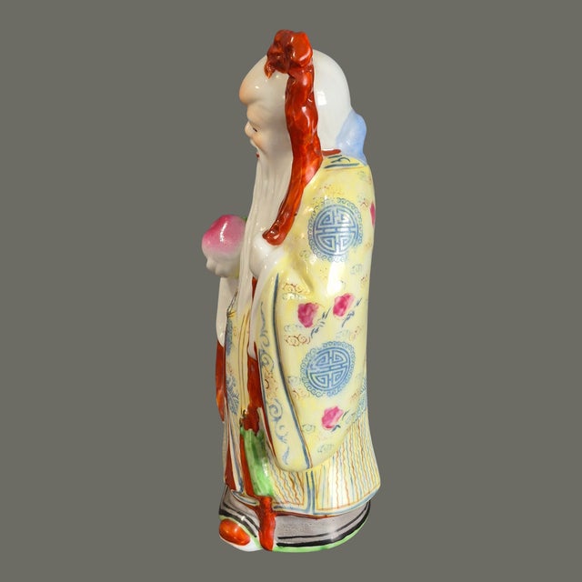 Chinese Vintage Immortal Chinese Shou Xing Longevity Mythological God Hand Painted Figurine For Sale - Image 3 of 8