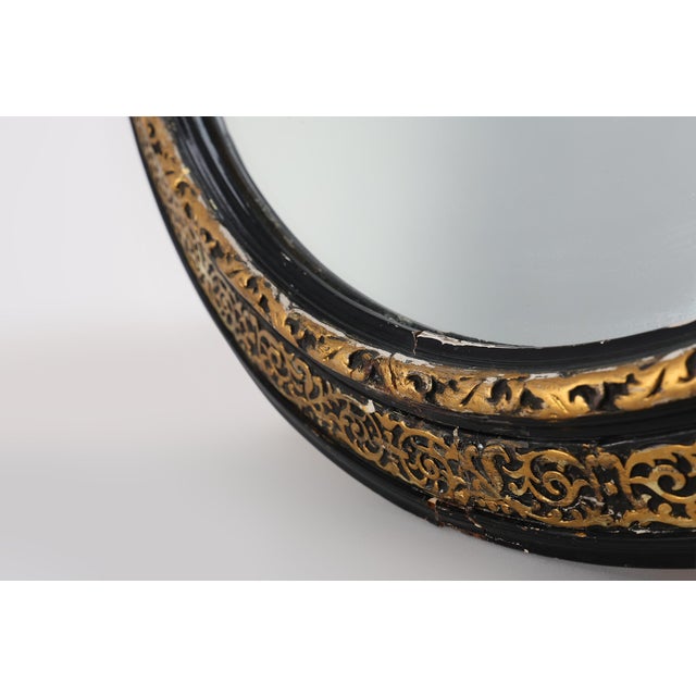 French Neoclassical Oval Black and Gilt Mirror, 1950s For Sale - Image 6 of 11