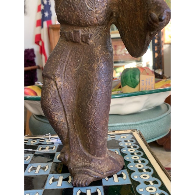 1950s Vintage Cast Iron Asian Dancer Sculpture With Natural Patina For Sale - Image 5 of 7