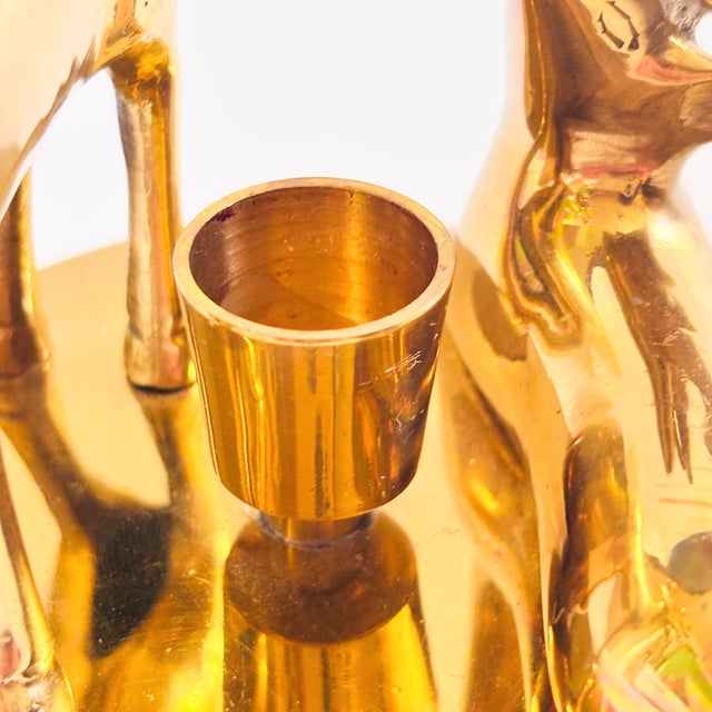 Metal Vintage Brass Deer Candle Holder For Sale - Image 7 of 8