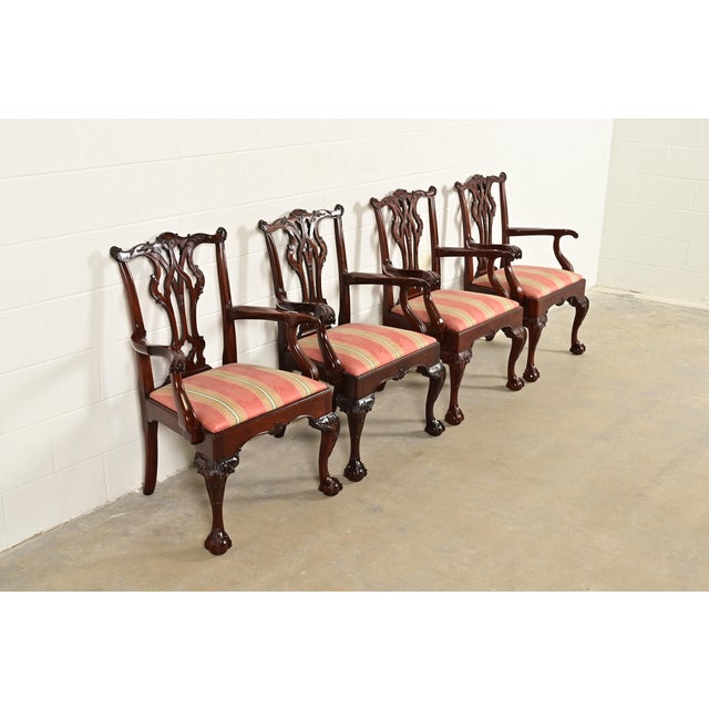 Kindel Furniture Kindel Furniture Chippendale Carved Mahogany Dining Arm Chairs, Set of Four For Sale - Image 4 of 12