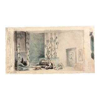 1940’s Original Noel Coward Design for Living Set Design Ink/Pastel Drawing by R.Wightman For Sale