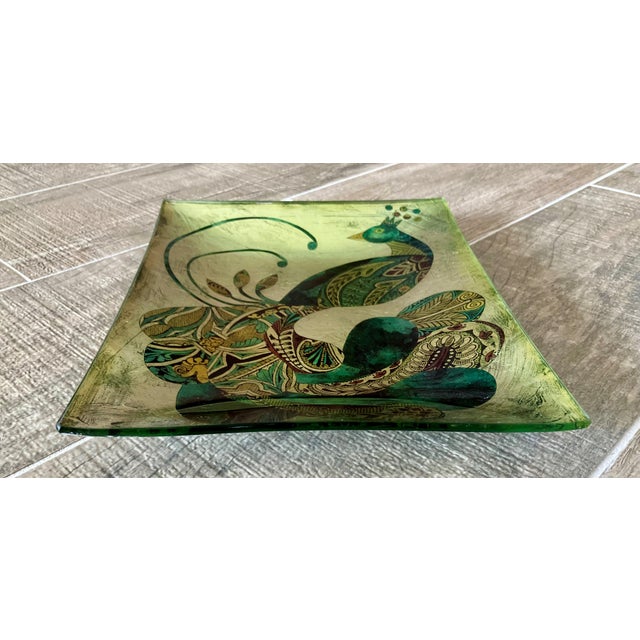 Late 20th Century Late 20th-Century Whimsical Reverse Painted Glass Peacock Tray For Sale - Image 5 of 18
