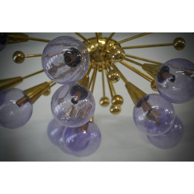 2000 - 2009 Mid-Century Murano Periwinkle Art Glass and Brass Chandelier and Pendant For Sale - Image 5 of 9