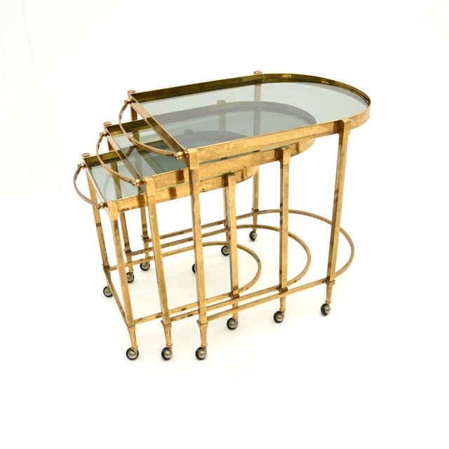 Vintage Italian Nesting Tables in Brass, 1970s, Set of 3 For Sale - Image 6 of 11