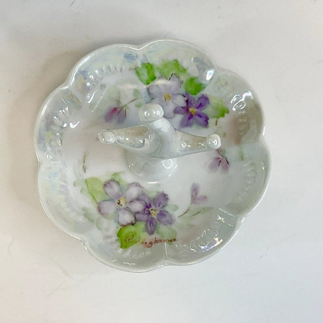 Early 20th Century English Hand Painted Trinket Ring Dish, Artist Signed For Sale - Image 9 of 9
