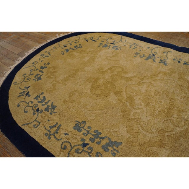 1920s Beige Field Foliate Medallion Antique Oval Chinese Peking Rug 3' X 5'9'' For Sale - Image 9 of 11