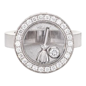 Chopard Happy Spirit Floating Diamond 18k White Gold Ring Size 6