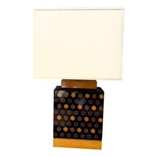 Lacquered Table Lamp with Geometric Decor, 1970s For Sale