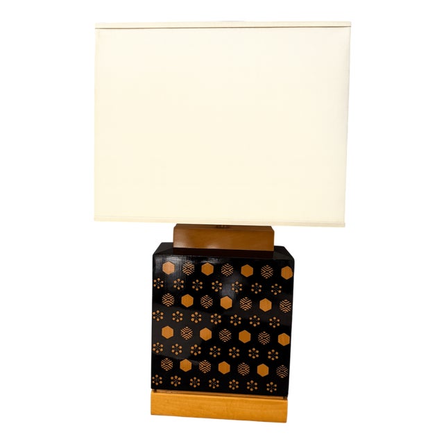 Lacquered Table Lamp with Geometric Decor, 1970s For Sale