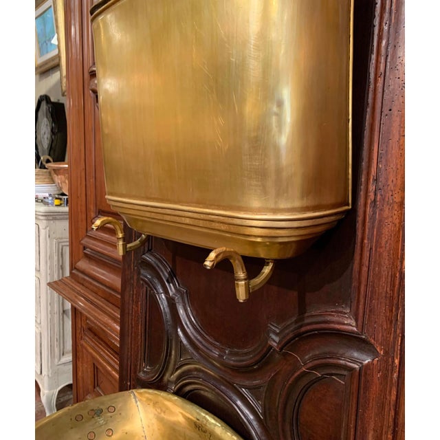 19th Century French Brass Lavabo Fountain on Carved Oak Wall Panel For Sale - Image 11 of 13