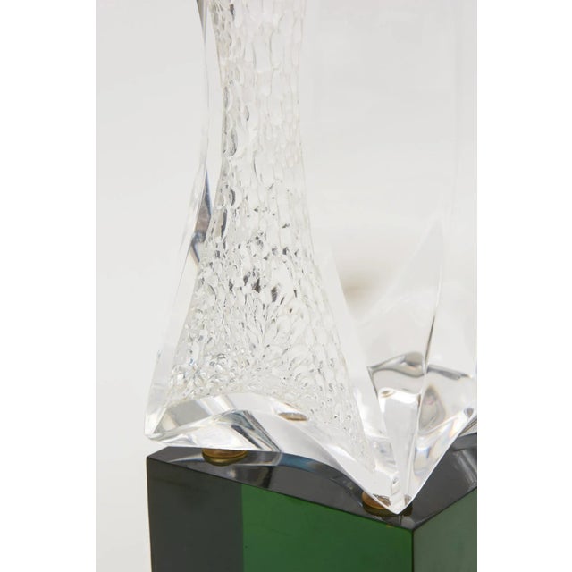 Vintage Pebbled Textured Transparent Lucite Sculpture on Green Lucite Base, 1980's For Sale - Image 11 of 12