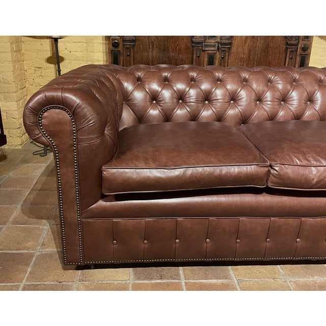 Vintage Chesterfield Three-Seater Sofa in Brown Leather, 2010s For Sale - Image 4 of 16