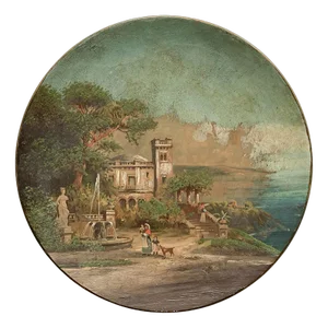Early 20th Century Porcelain Plate Sorrento Castle, Gulf Of Naples