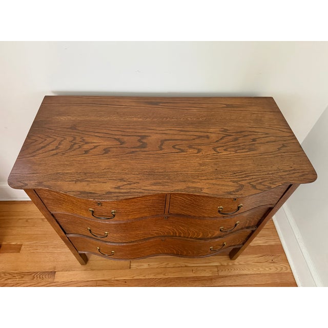 Wood Antique Tiger Oak Serpentine Chest of Drawers With Mirror For Sale - Image 7 of 11