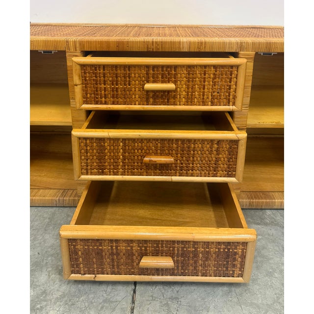 Vintage Coastal Woven and Rattan Wrapped Cabinet With Wood Trim For Sale - Image 4 of 8