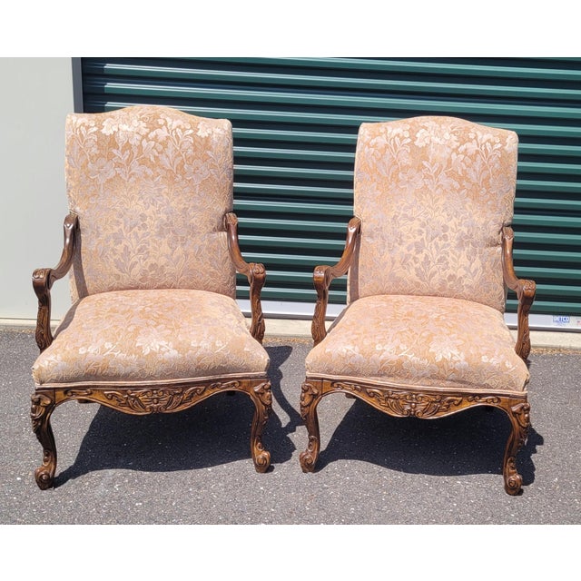 1990s Fine Pair of Large High Back Georgian Style Armchairs For Sale - Image 9 of 12