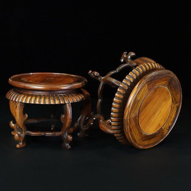 Wood Pair of Vintage Chinese Huali Rosewood Circular Display Stands (Pedestals) For Sale - Image 7 of 9