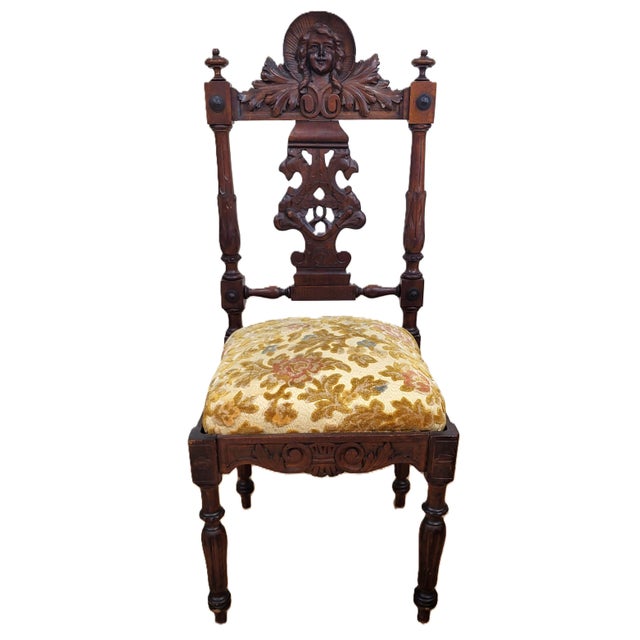 Early 20th Century Pair Antique Italian Renaissance Carved Walnut Angels & Griffon Side Chairs For Sale - Image 5 of 18