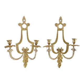 Vintage Hollywood Regency Draped Brass Candle Sconces - a Pair For Sale