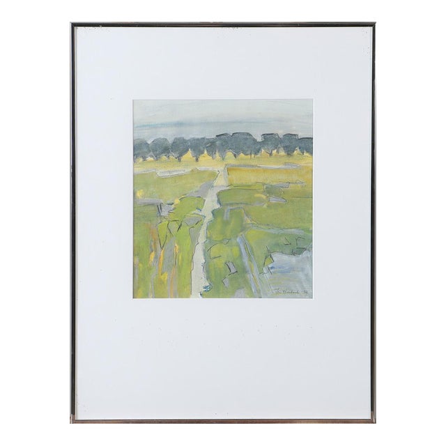 Iris Kronbeck Mixed Media Landscape, Signed and Dated 1992, Framed Scandinavian Artwork For Sale