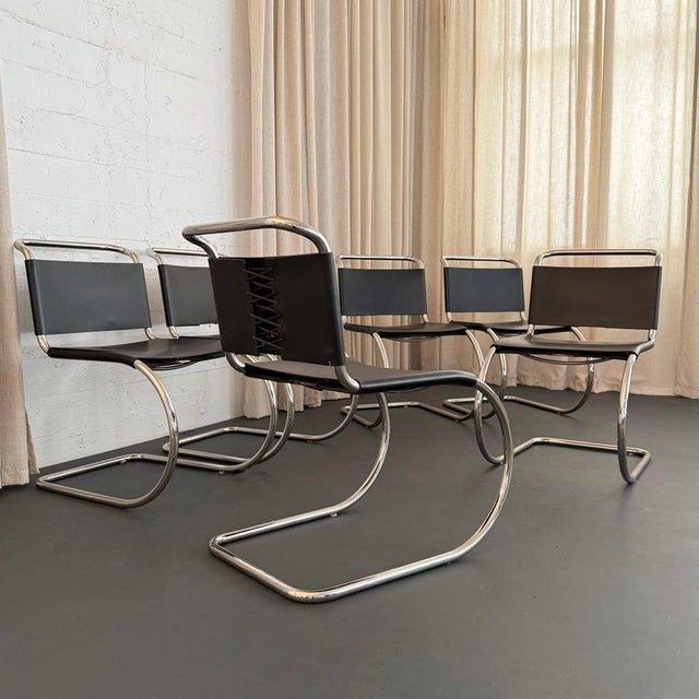 Black Leather Chrome Cantilever Mies Van Der Rohe Mr10 Chairs for Knoll For Sale In New York - Image 6 of 10