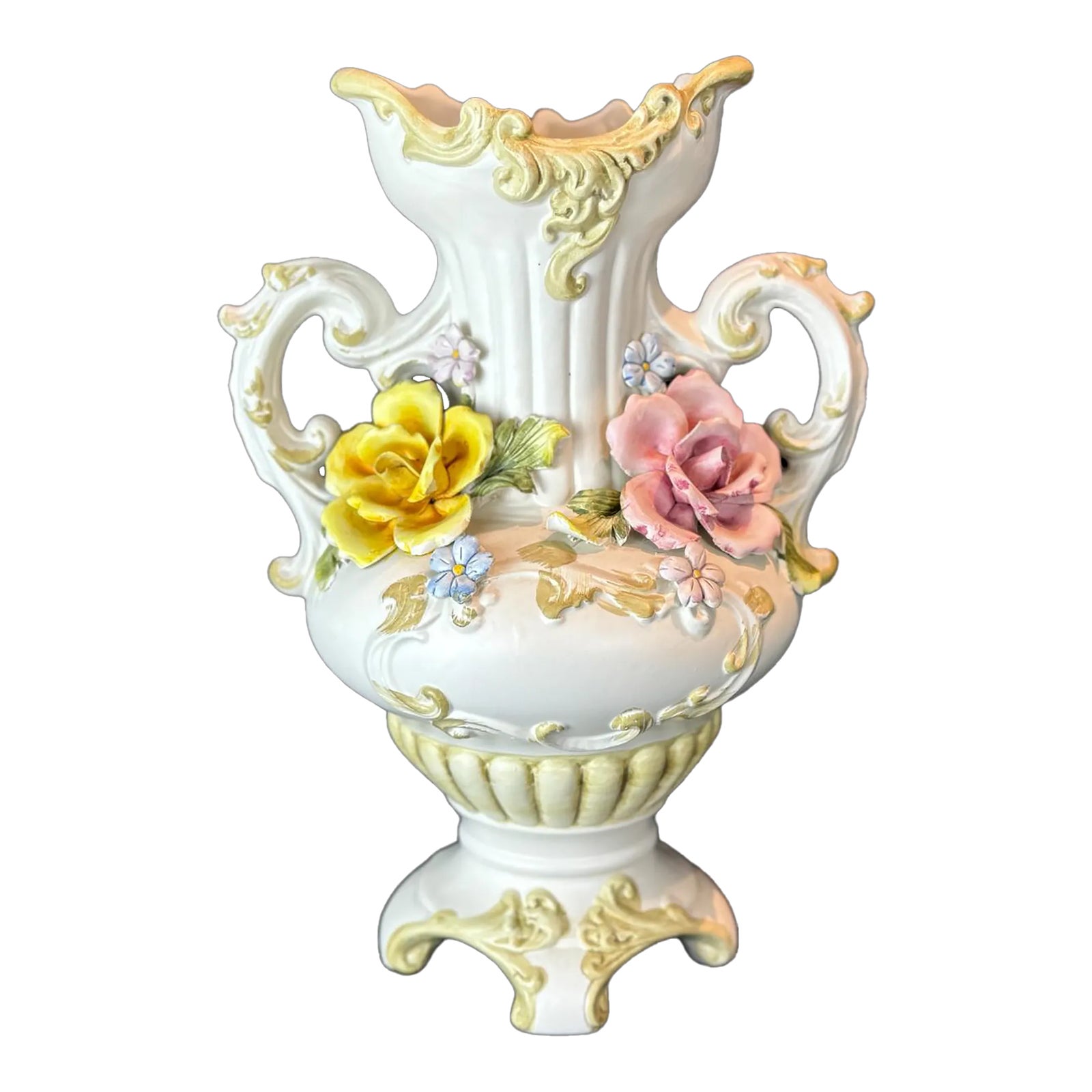 Vintage Italian Large Double Handle Hand Painted Porcelain Flower Vase ...