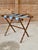 Vintage Walnut Faux Bamboo Folding Luggage Rack With Needlepoint Straps For Sale - Image 10 of 11