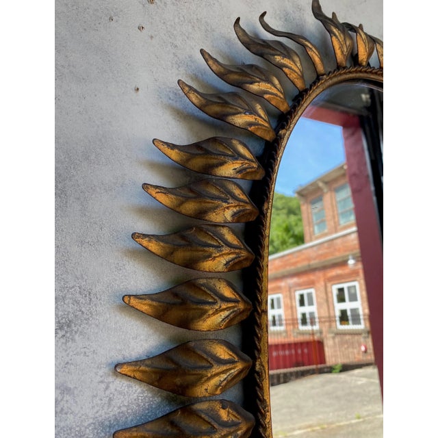 Gold Oval Sunburst Mirror With Leaves For Sale - Image 8 of 13