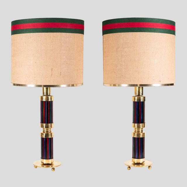 Murano Glass and Brass Table Lamps, 1970s, Set of 2 For Sale - Image 12 of 12
