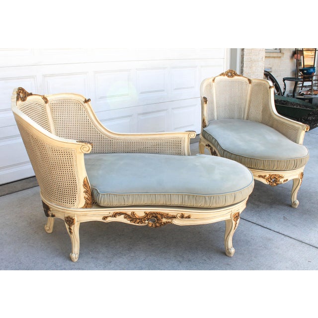 French Louis XVStyle Double Caned Chaises Lounges Chairish