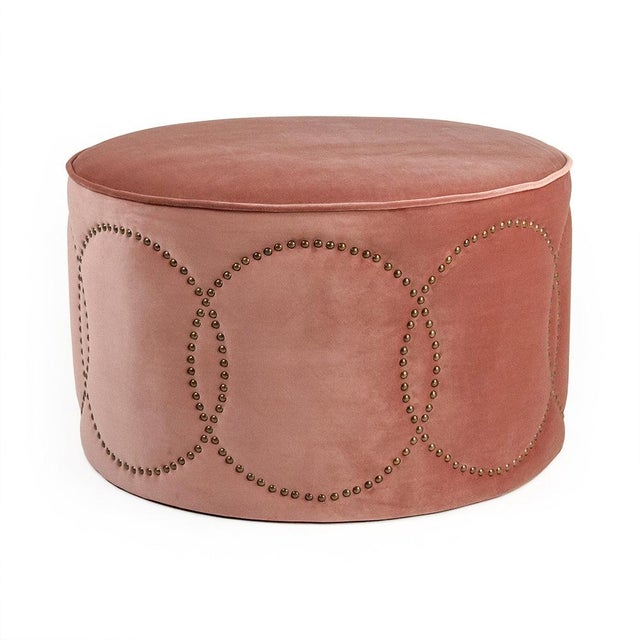 The Rose Velvet Daisi Ottoman from Zentique is a round tufted ottoman in rose velvet on a limed grey oak frame. The...