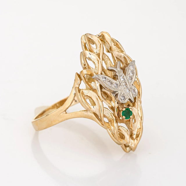 Vintage Diamond Butterfly 14k Yellow Gold Ring Size 10.5 For Sale - Image 4 of 7