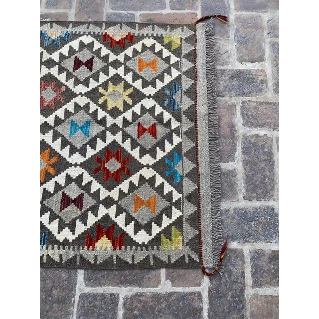 Tribal Boho Chic Kilim Hand-Woven Wool Rug 3.1' X 5' For Sale - Image 3 of 7
