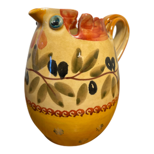 Handmade Vintage Italian Ceramic Bird Pitcher With Olive Motif 6.5”