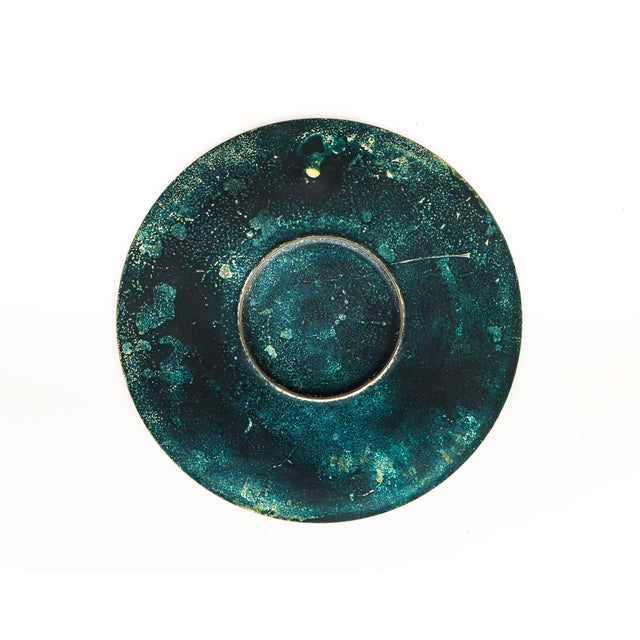 Modern Cloisonne and Blue Enamel Bronze Dish with Medieval Maidens attributed to Walter Lochmüller, 1970s For Sale - Image 3 of 5