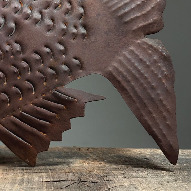 1940s Large Vintage Outsider Art Cut Metal Fish Sculpture For Sale - Image 5 of 10