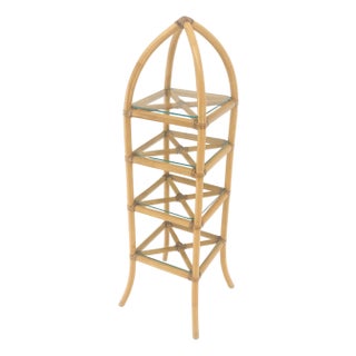 Bamboo & Leather Figural 13" Square Profile Dome Shape Etagere MINT For Sale