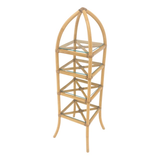 Bamboo & Leather Figural 13" Square Profile Dome Shape Etagere MINT For Sale