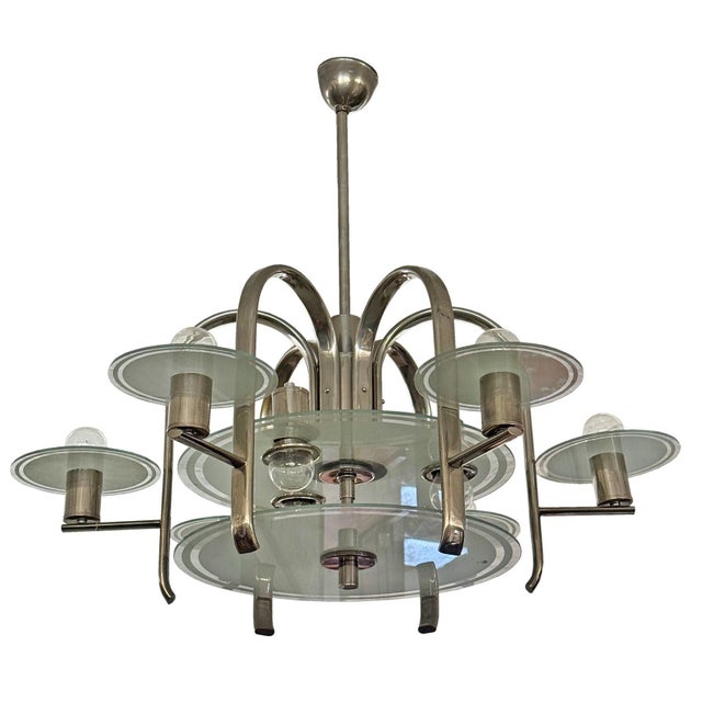 Vintage Bohemian Bauhaus Nickel Chandelier, 1932 For Sale - Image 6 of 6