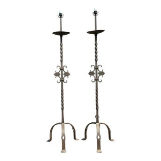 Vintage Twisted Wrought Iron Floor Lamps - A Pair For Sale