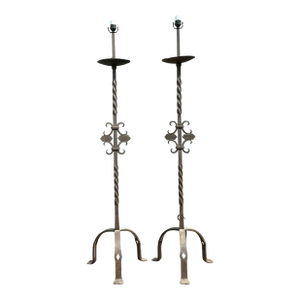 Vintage Twisted Wrought Iron Floor Lamps - A Pair